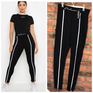 Boohoo NEW Woman Embroidered Binding Cotton Leggings Pants Tag